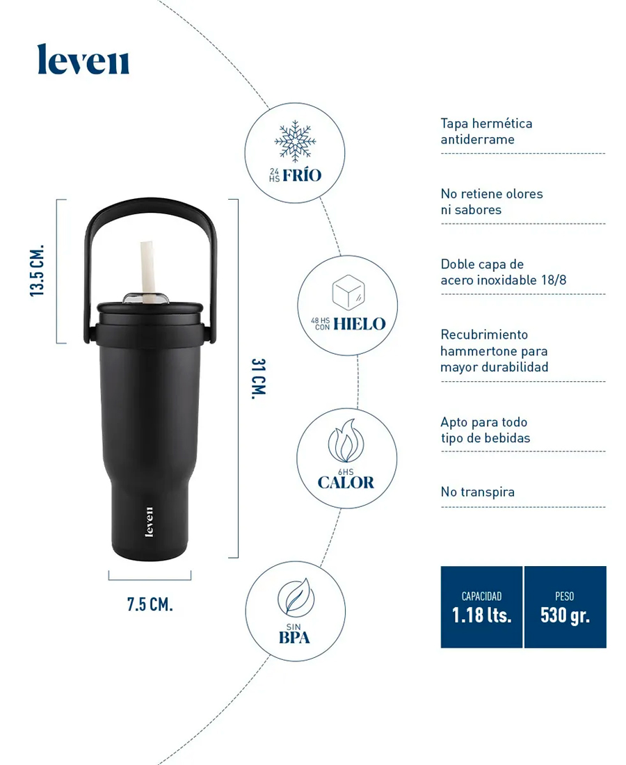 Vaso Térmico Leven Tumbler 1 8 L - Imagen 2